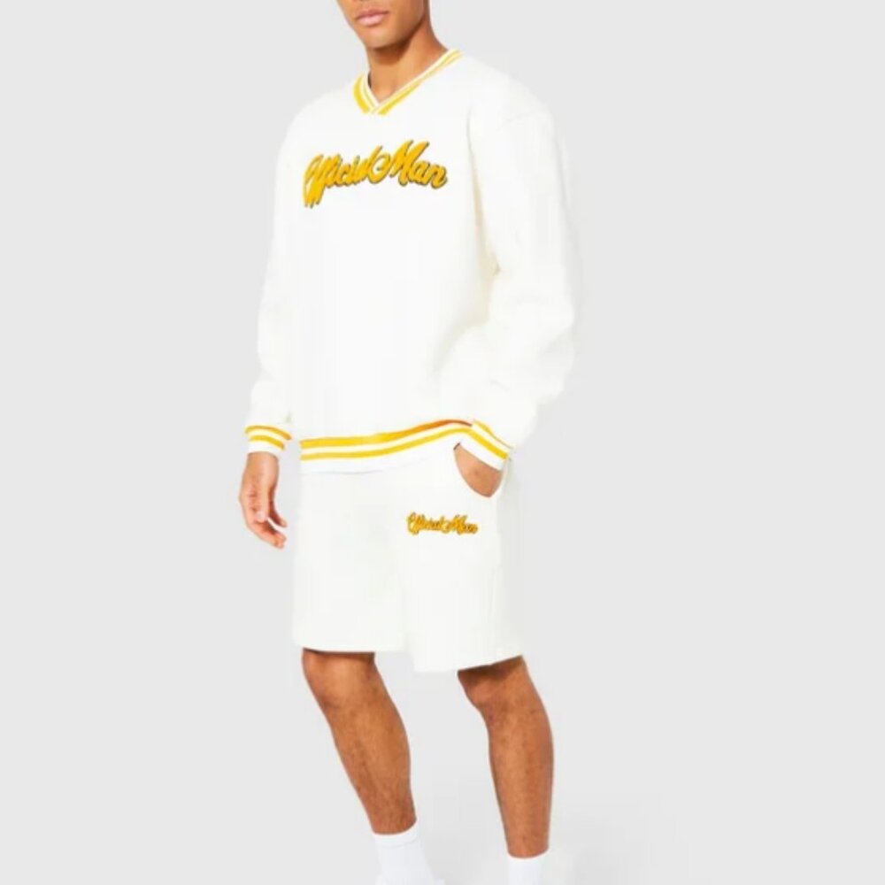 boohooMAN | Oficial V Neck Sweatshirt Short Tracksuit ECRU-L NWT